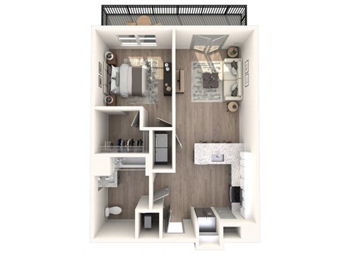 Floor plan for 1 bed, 1 bath, 748 sqft